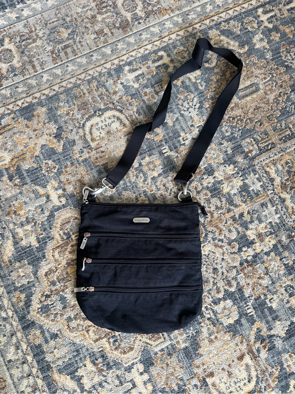 Baggallini Black Triple-Zip Crossbody Messenger